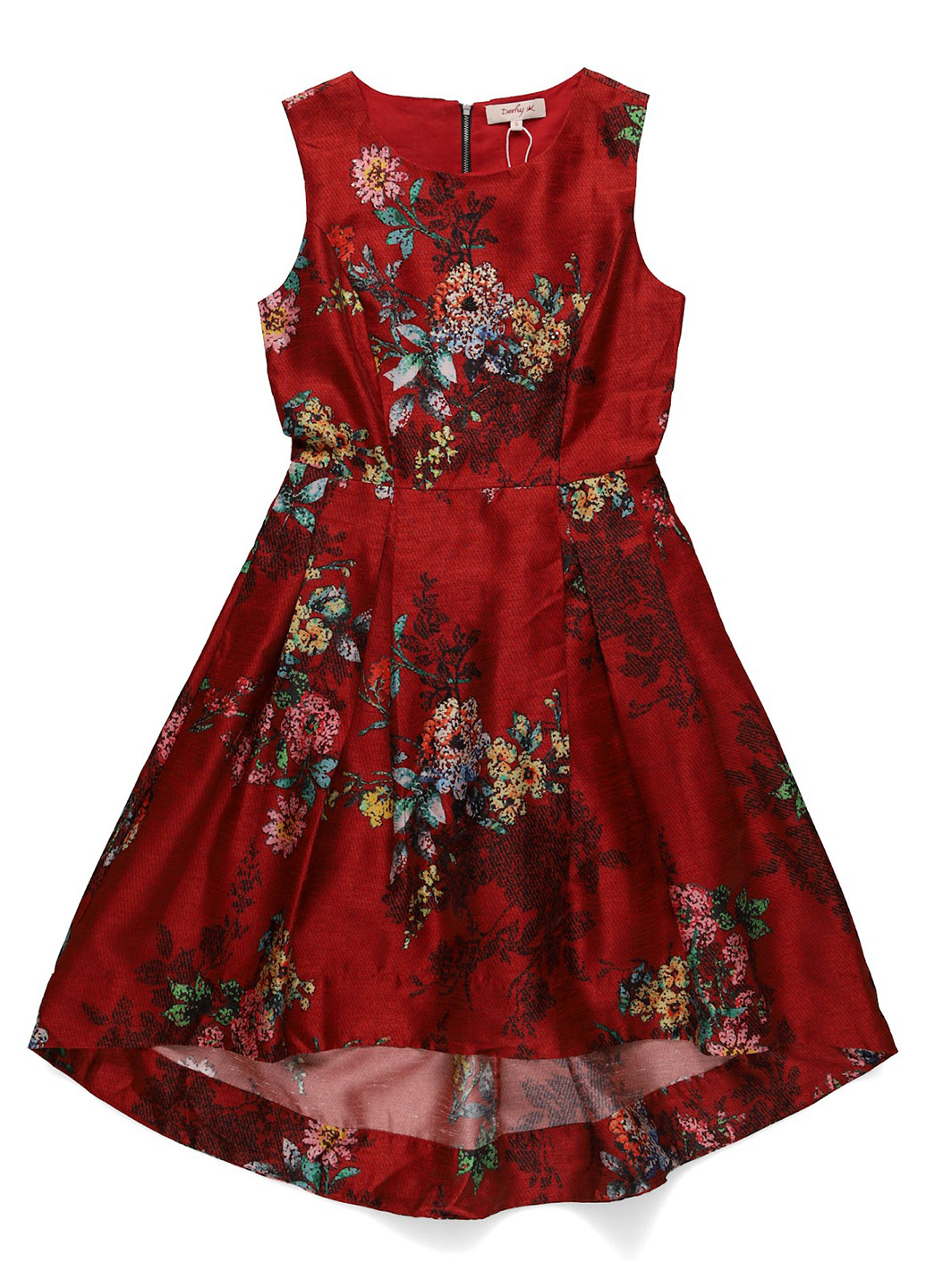 Бордовое вечернее платье клеш Derhy с цветочным принтом