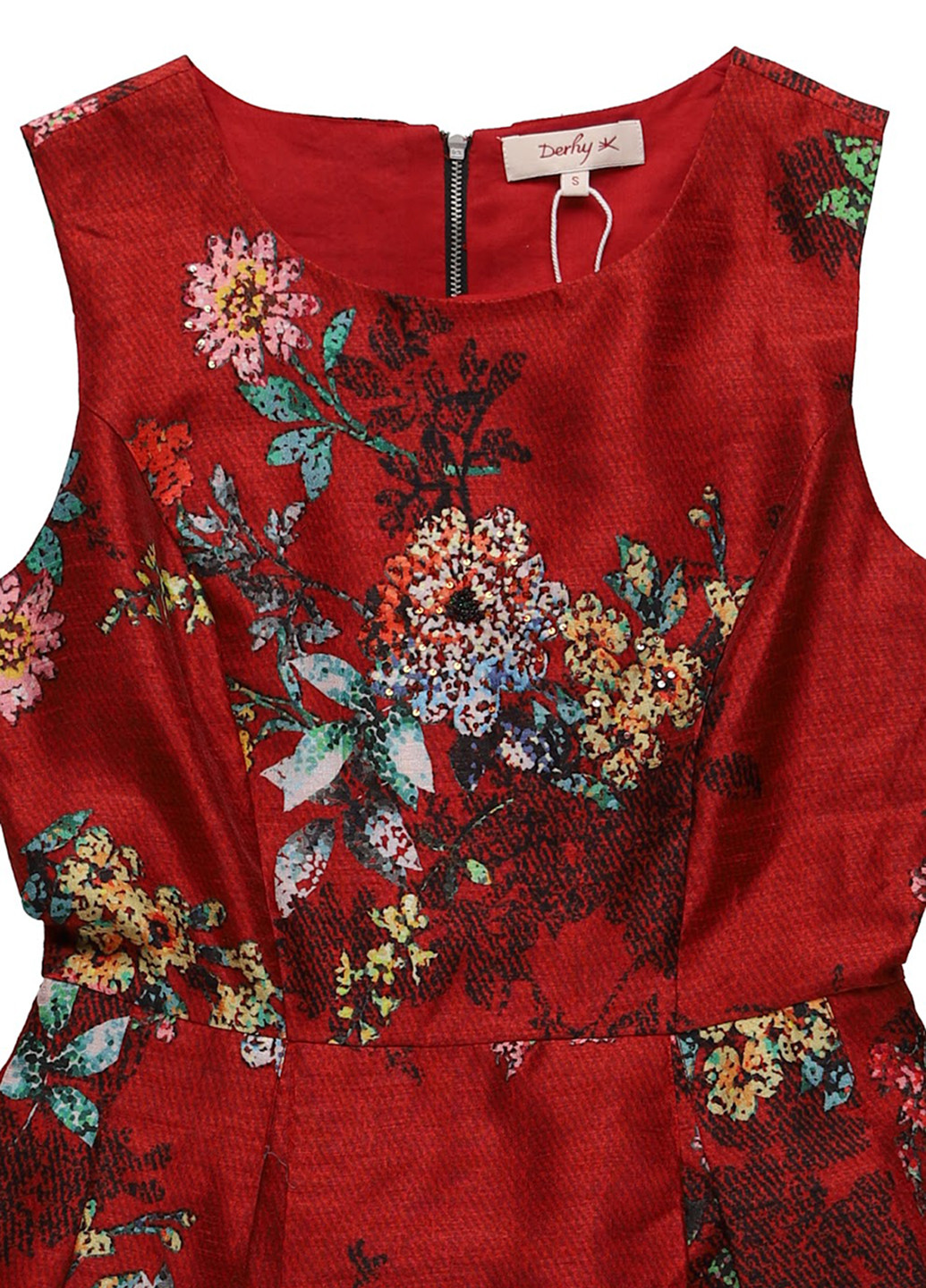 Бордовое вечернее платье клеш Derhy с цветочным принтом