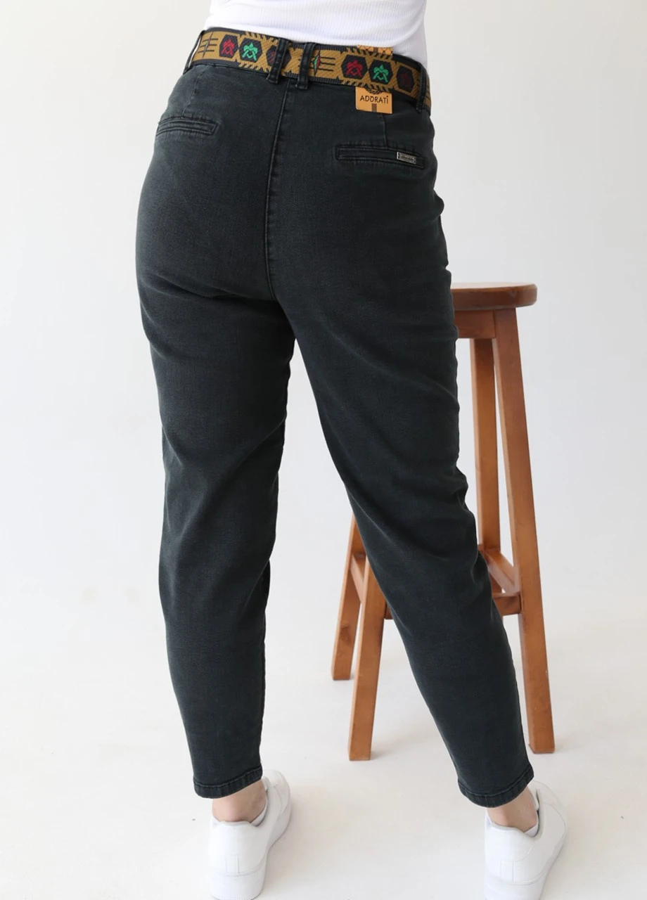 Джинсы женские темно-зеленые посадка высокая слоучи Slouchy Adorati - (254032174)