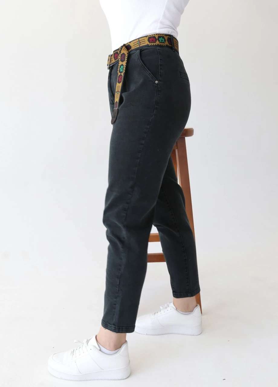Джинсы женские темно-зеленые посадка высокая слоучи Slouchy Adorati - (254032174)