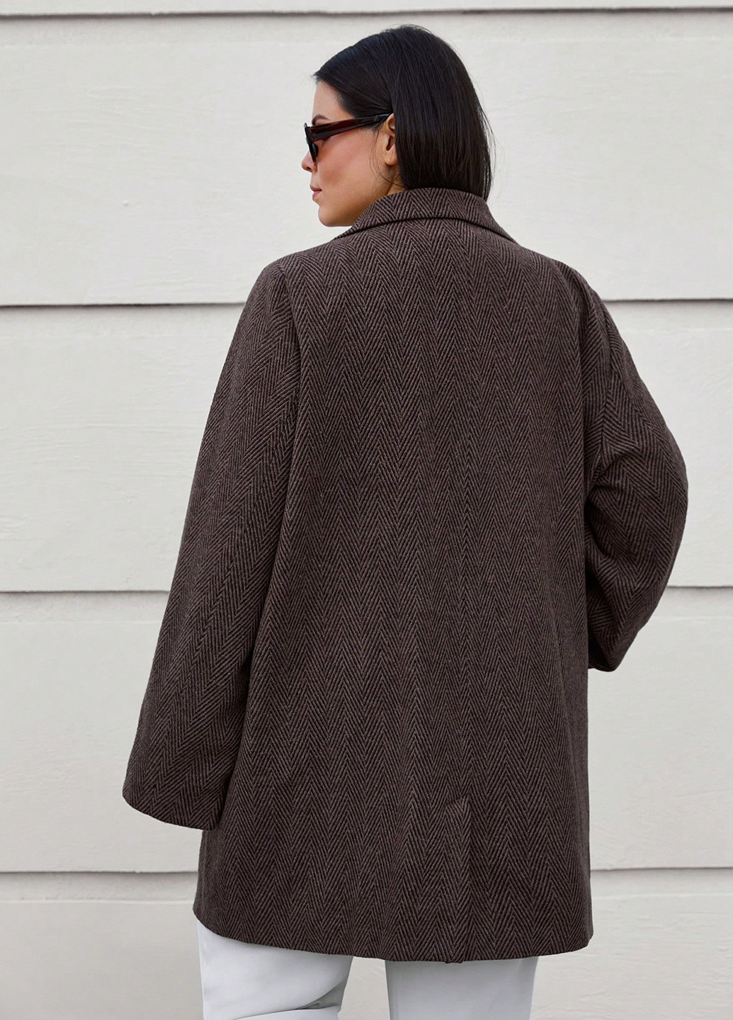 Кавове демісезонне Пальто двобортне SHEIN