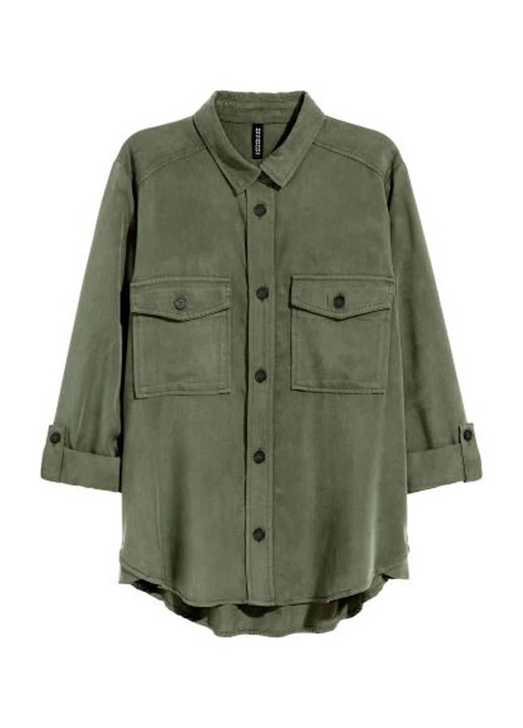 Оливковковая (хаки) кэжуал рубашка однотонная H&M