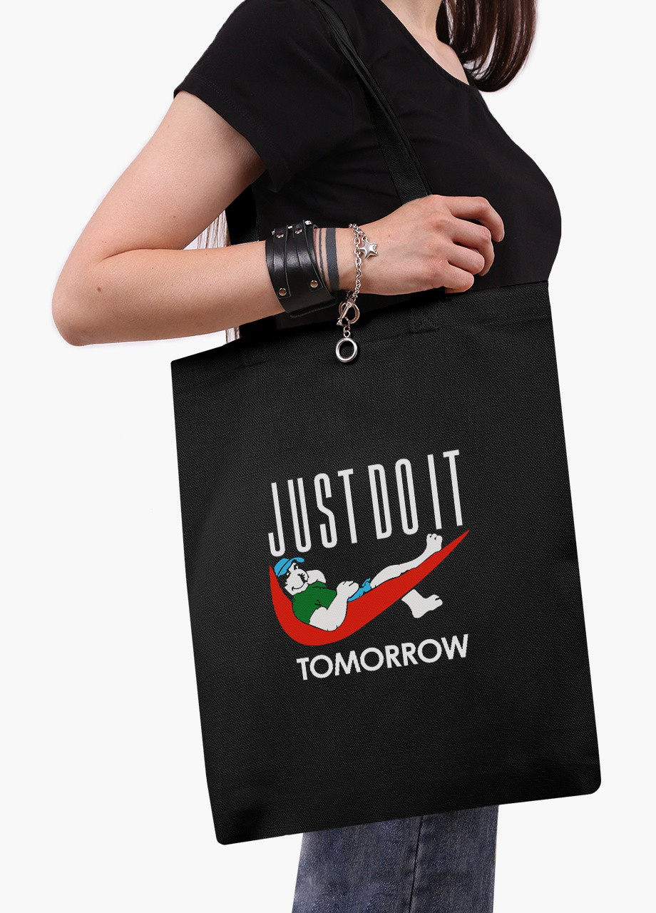 Еко сумка шоппер чорна Просто зроби це завтра (JUST DO IT Tomorrow) (9227-2007-BK) MobiPrint (236391098)