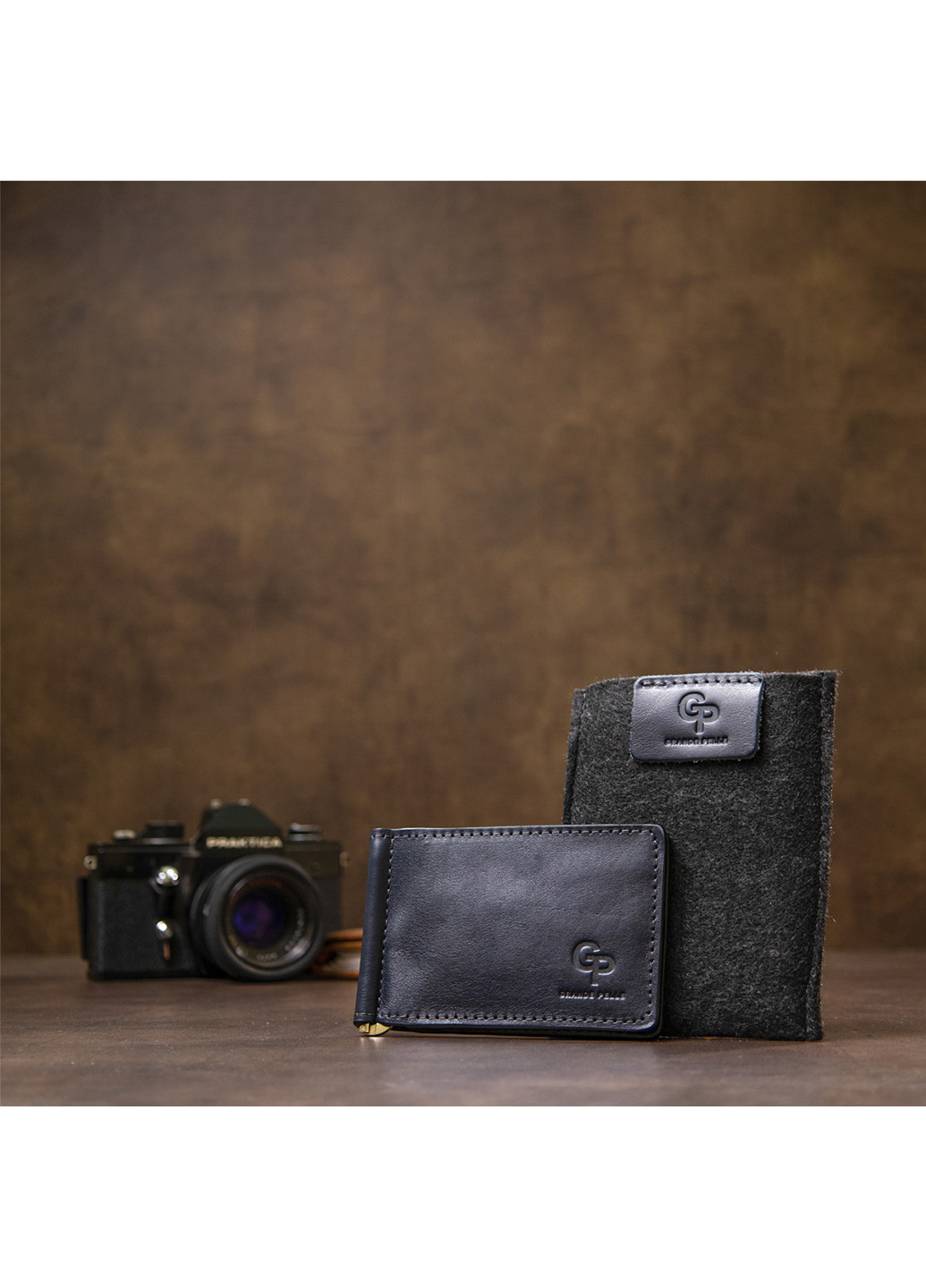 Чоловік шкіряний затиск для грошей 12х8х0,7 см Grande Pelle (250097138)