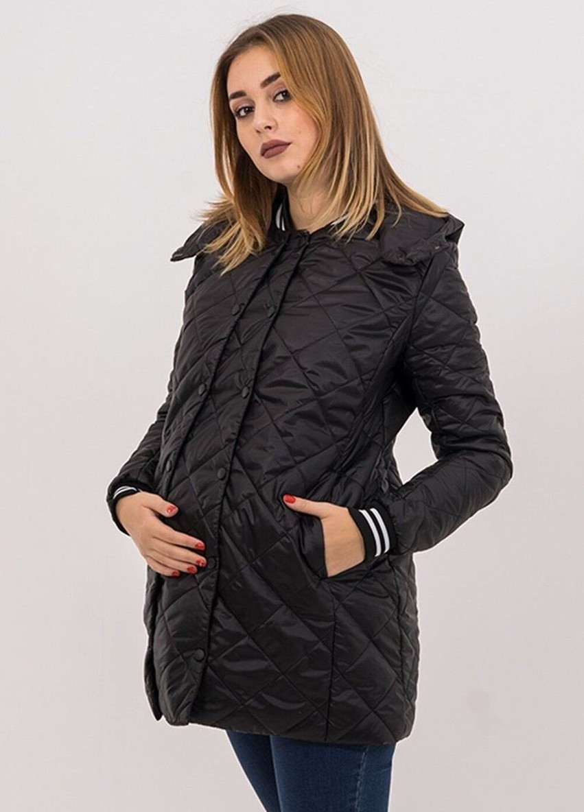Черная демисезонная черная курточка для беременных со съемной вставкой на животик съемным капюшоном демисезонная To Be