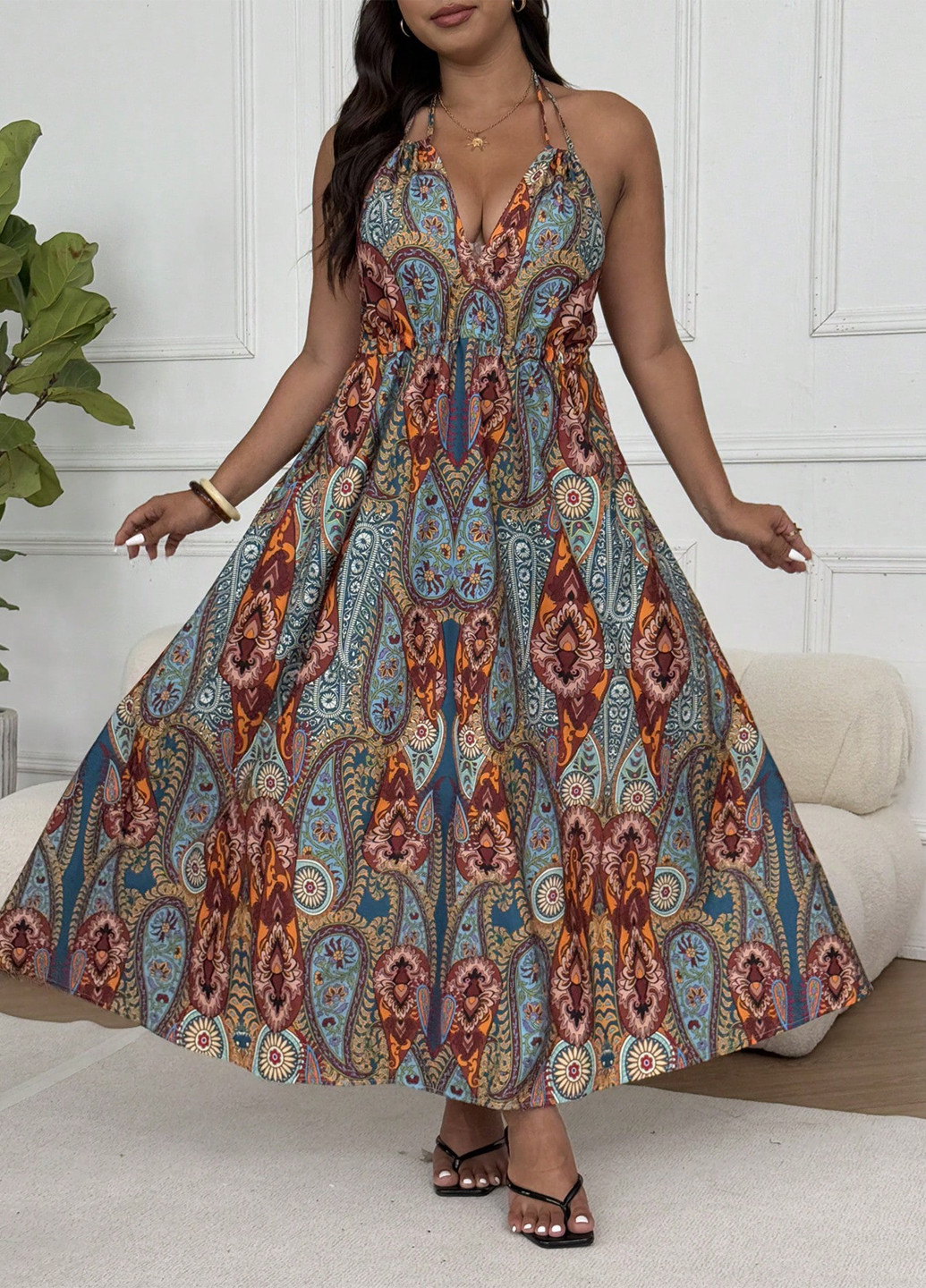 Комбінована кежуал сукня з відкритою спиною SHEIN турецькі огірки