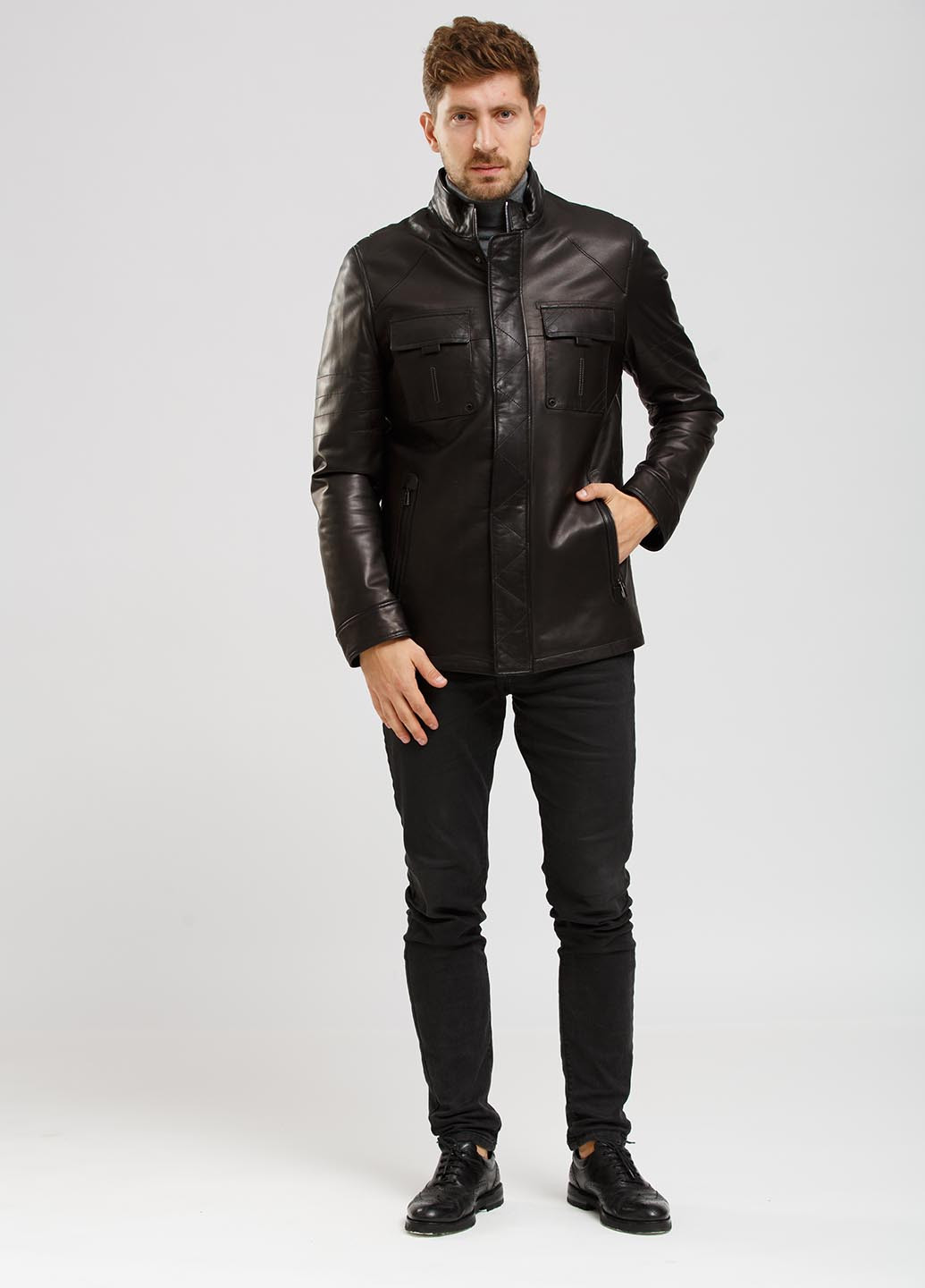 Черная демисезонная куртка кожаная Steel