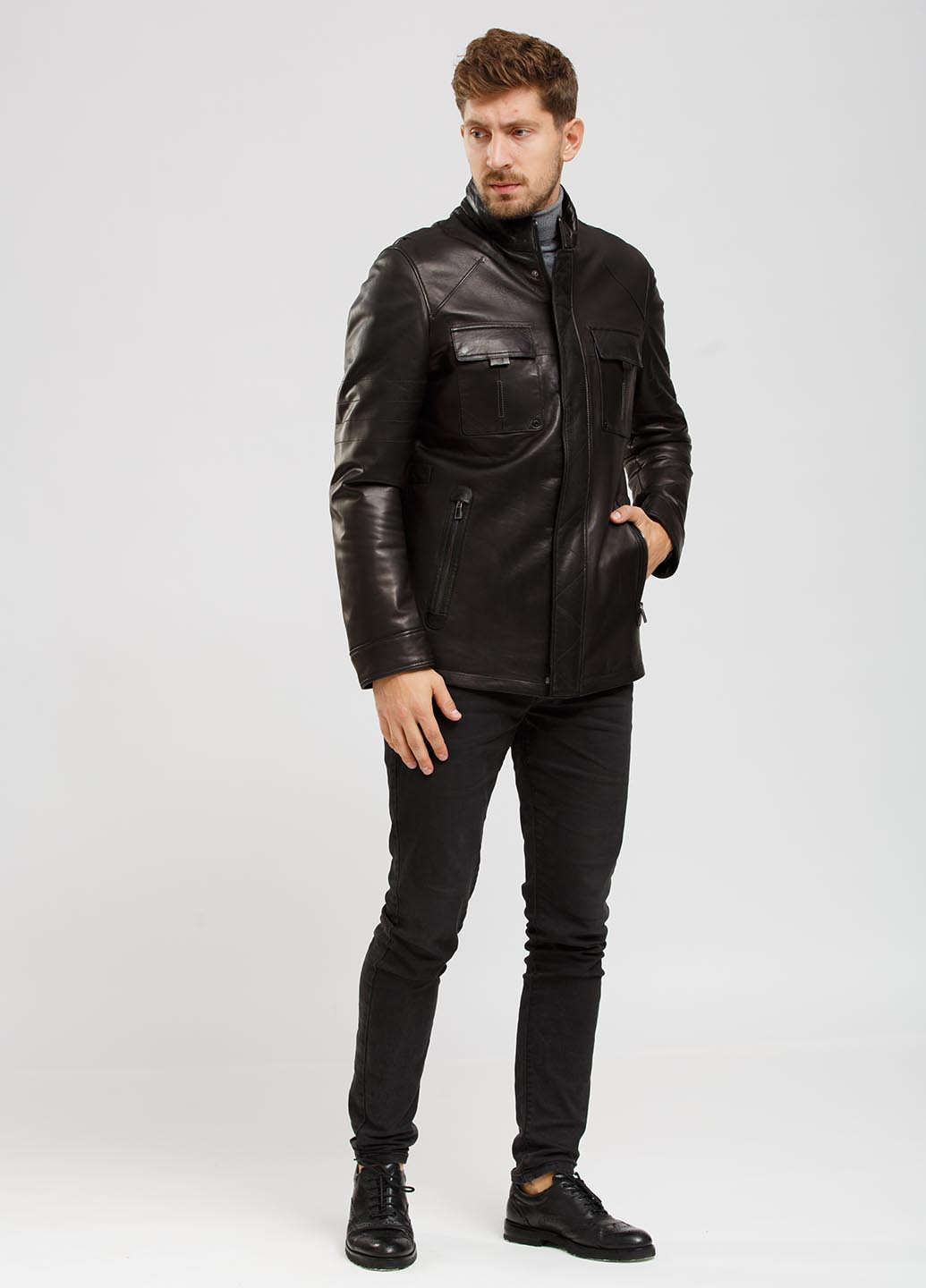 Черная демисезонная куртка кожаная Steel