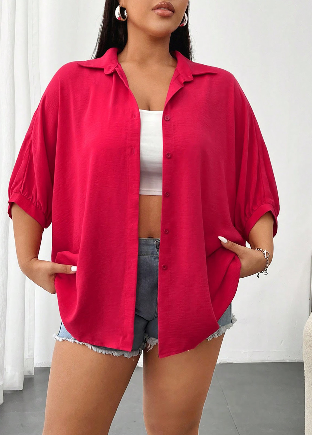 Розовая кэжуал рубашка однотонная SHEIN