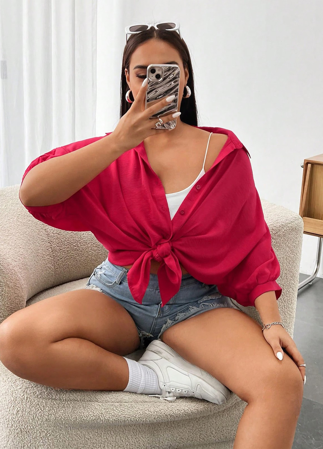 Розовая кэжуал рубашка однотонная SHEIN