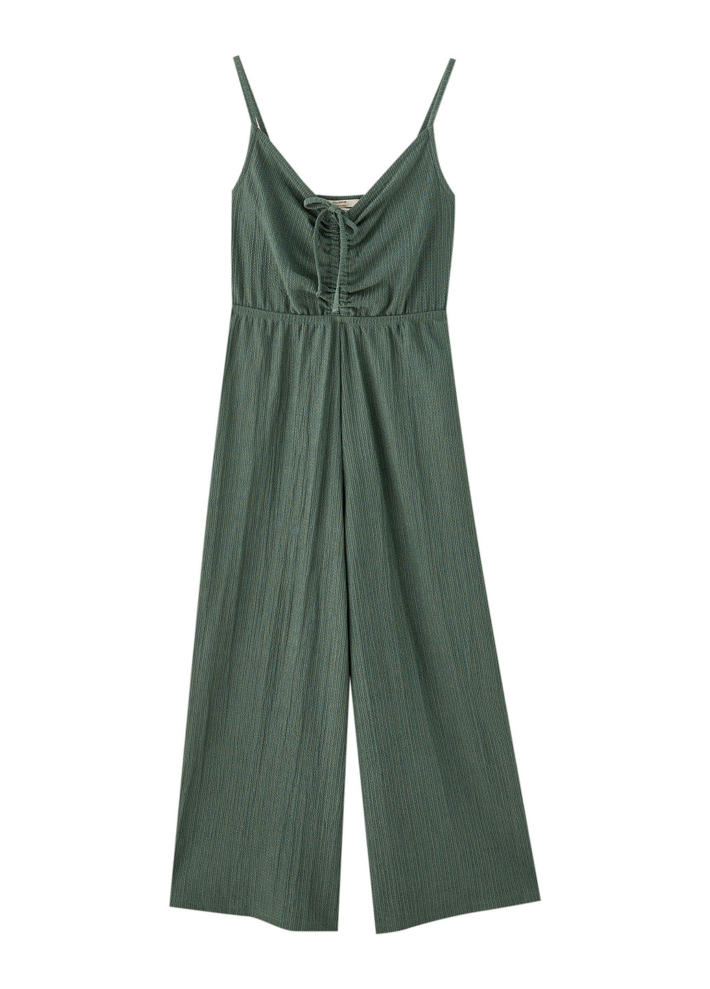 Комбинезон Pull & Bear комбинезон-брюки однотонный темно-зелёный кэжуал полиэстер