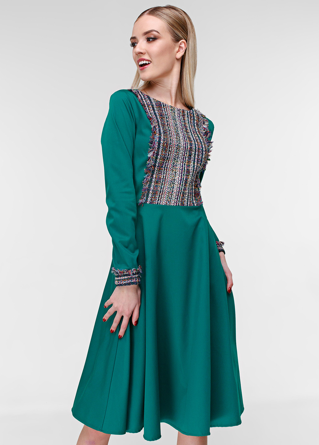 Зелена кежуал сукня міді Zephyros з абстрактним візерунком