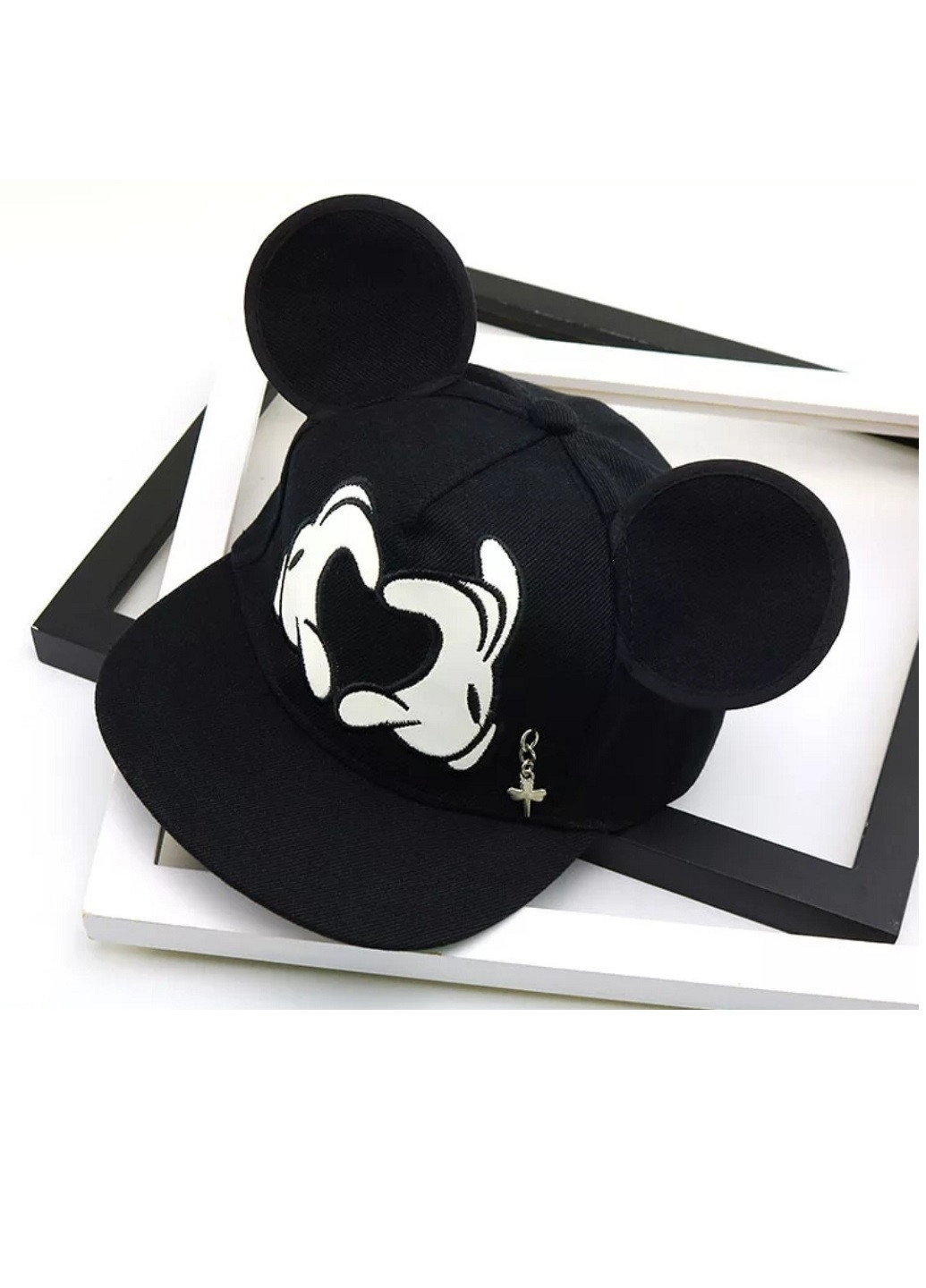 Детская кепка снепбек с ушками Микки Маус Сердце с прямым козырьком унисекс Черный NoName (250441810)