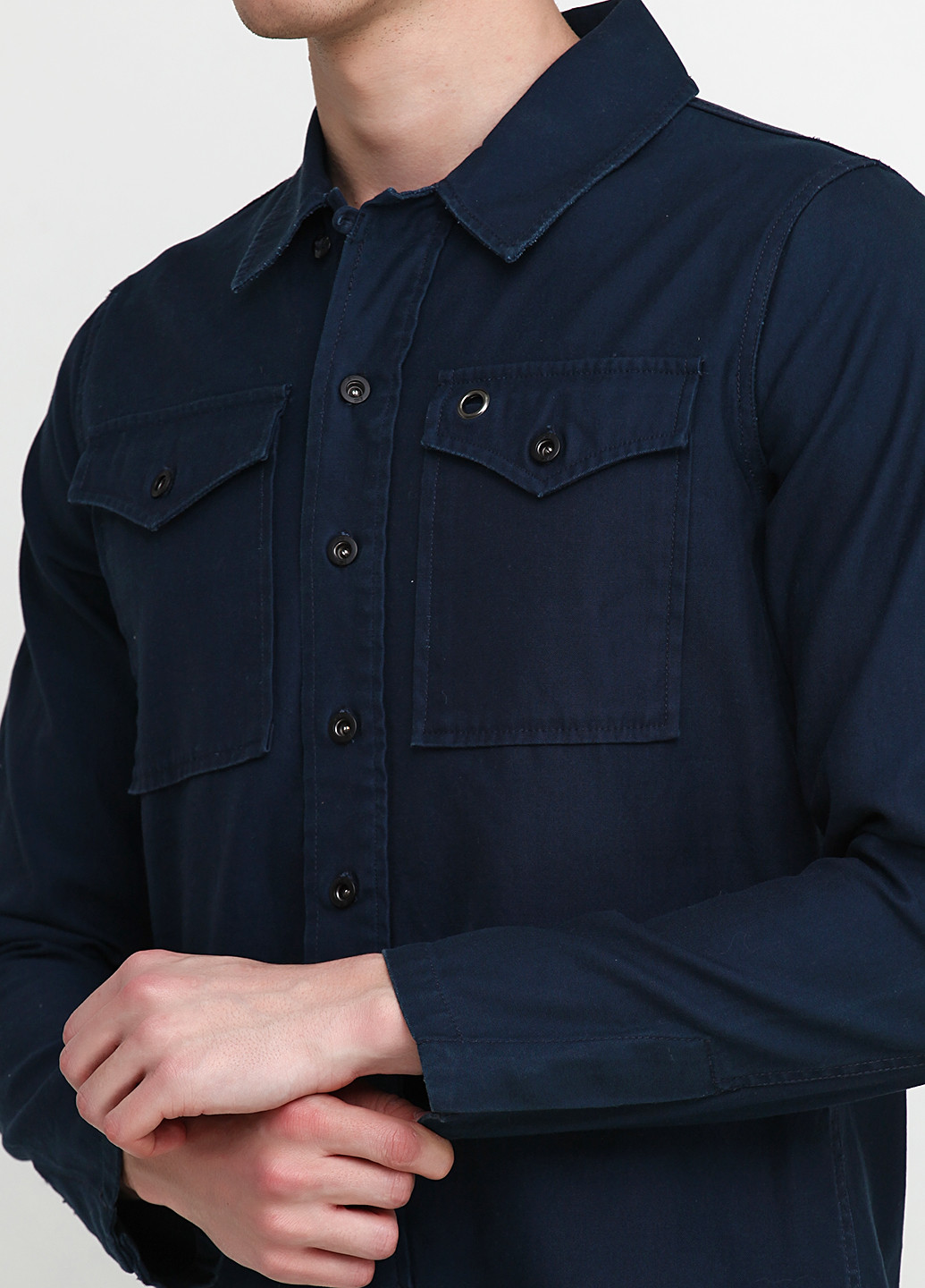 Темно-синяя кэжуал рубашка однотонная Denham