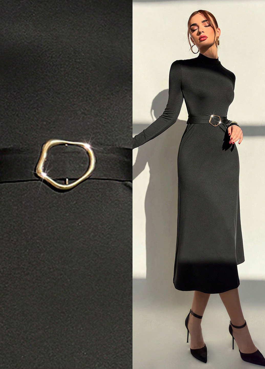 Черное праздничный, вечернее, деловое платье клеш, платье-водолазка, а-силуэт SHEIN однотонное
