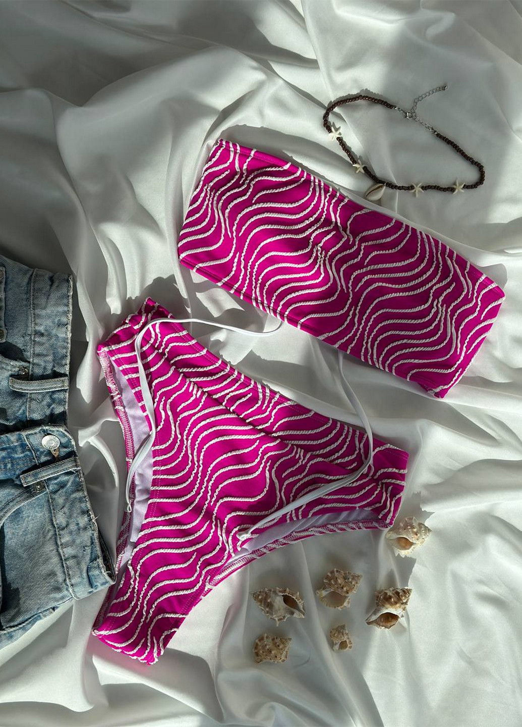 Рожевий літній роздільний купальник (ліф, трусики) бандо, роздільний NOVA VEGA