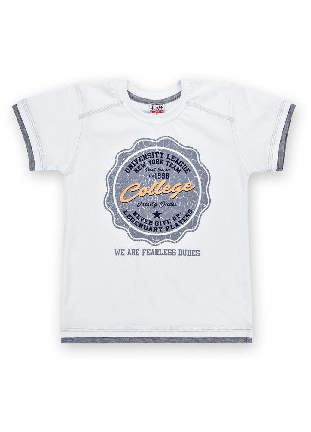 Белая демисезонная футболка детская "college" (4678-116b-white) E&H