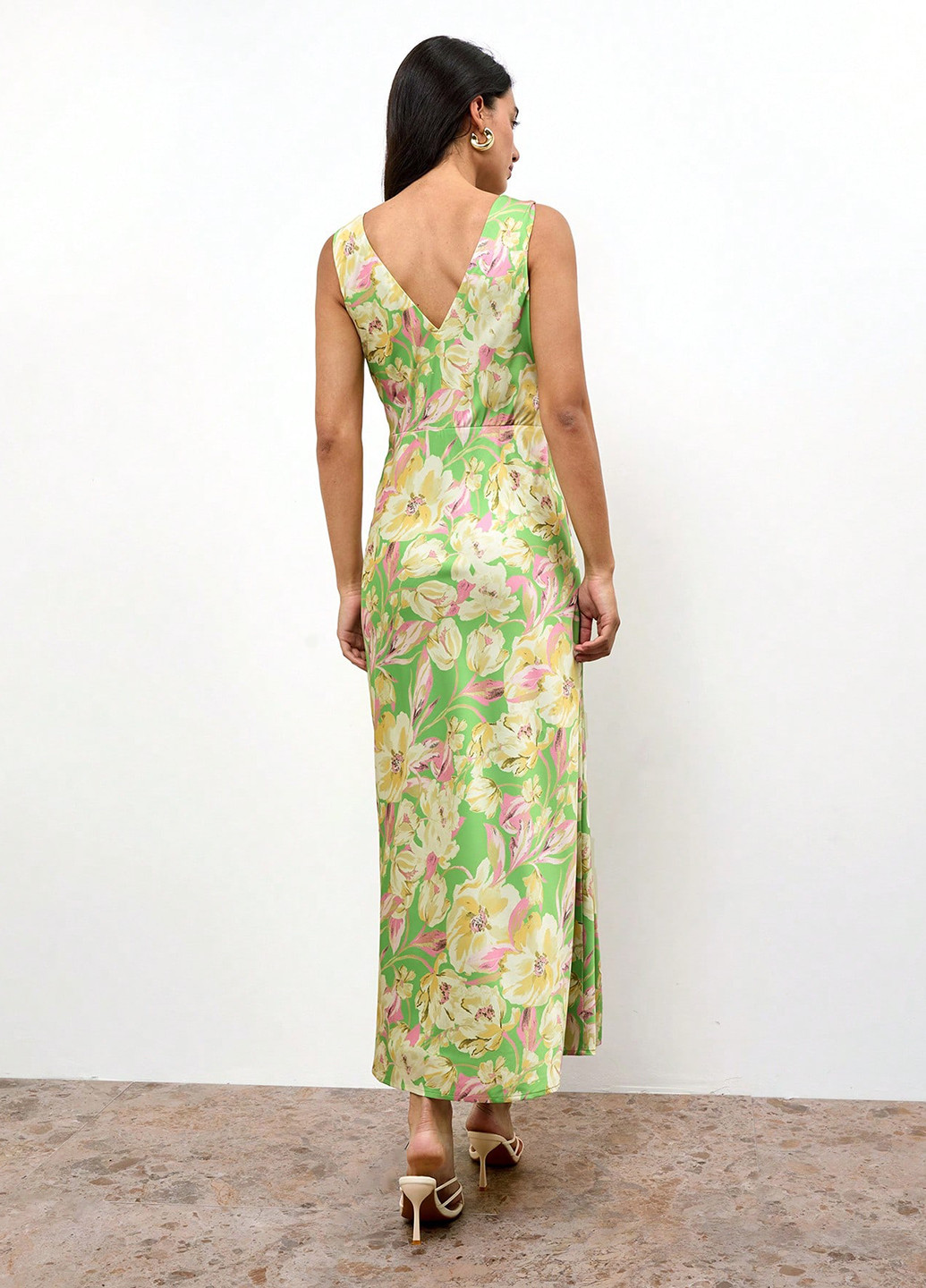 Зелена кежуал, вечірня сукня з відкритою спиною SHEIN з квітковим принтом