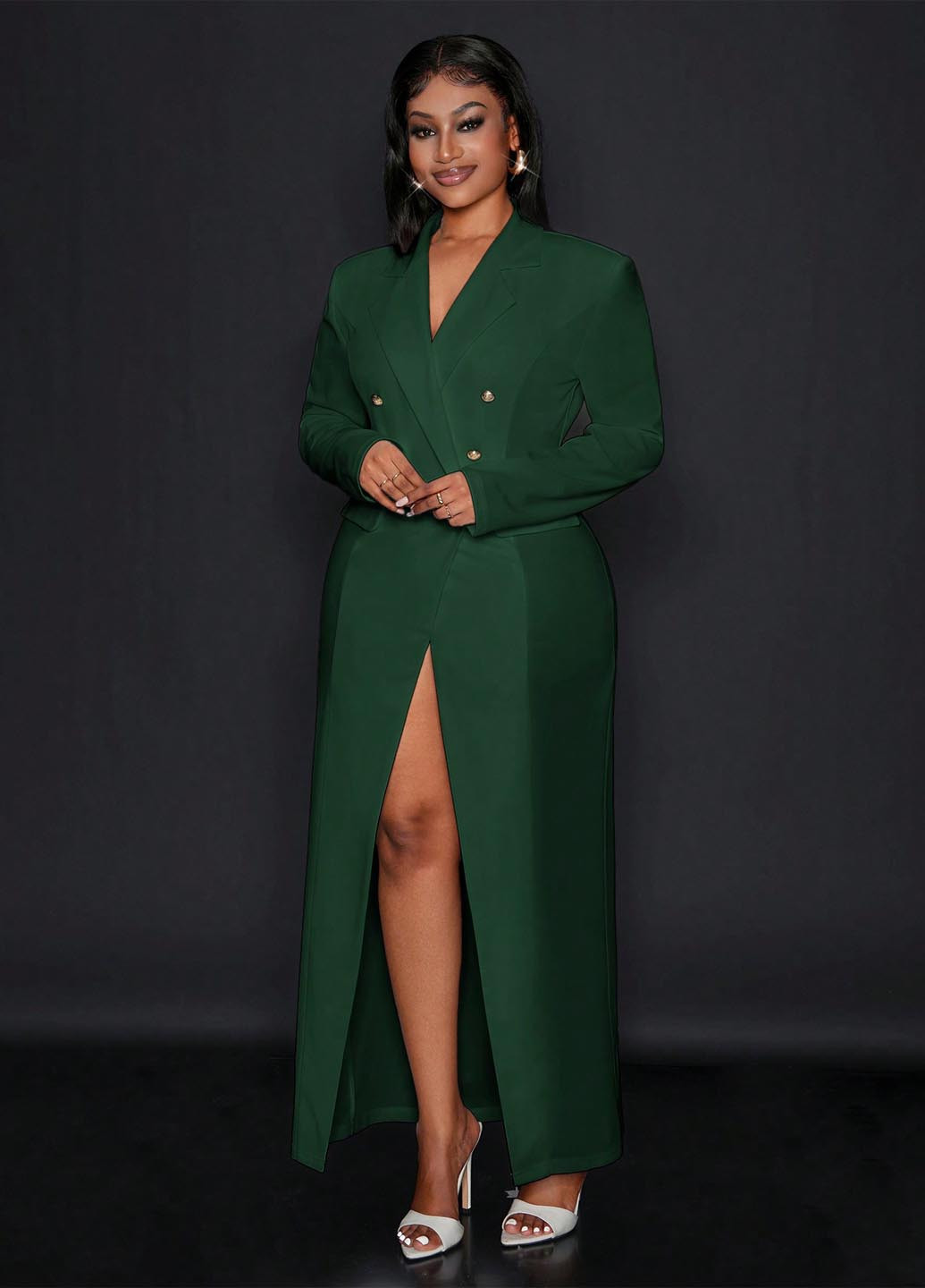 Темно-зелена кежуал сукня на запах, сукня-жакет SHEIN однотонна