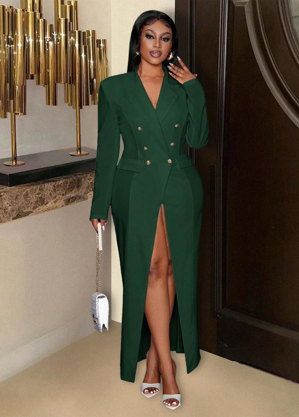 Темно-зелена кежуал сукня на запах, сукня-жакет SHEIN однотонна