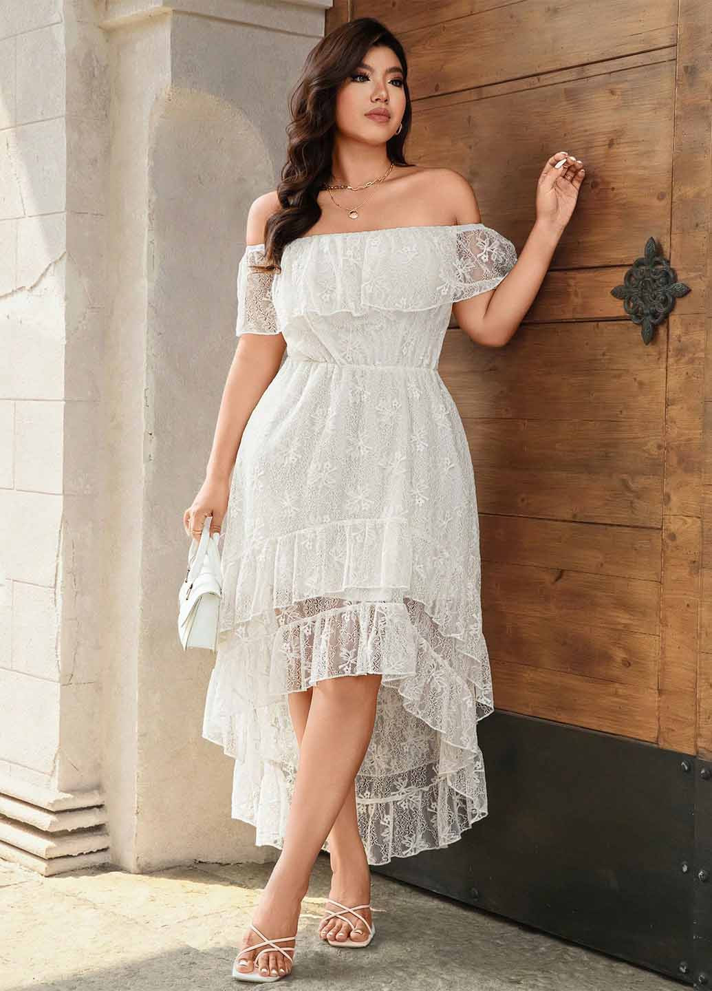 Белое праздничный, вечернее платье колокол SHEIN однотонное