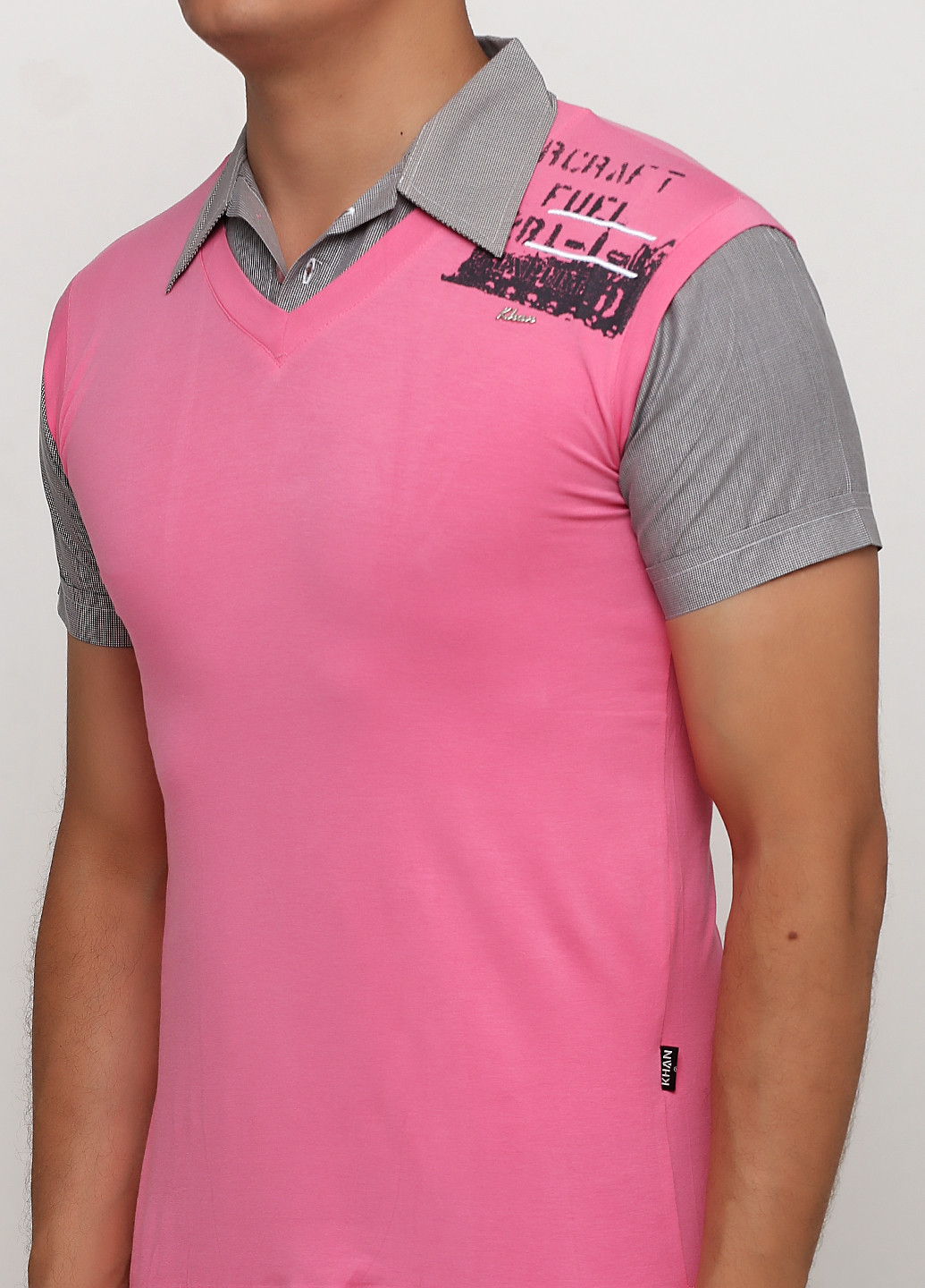 Розовая футболка-рубашка для мужчин KHAN с надписью