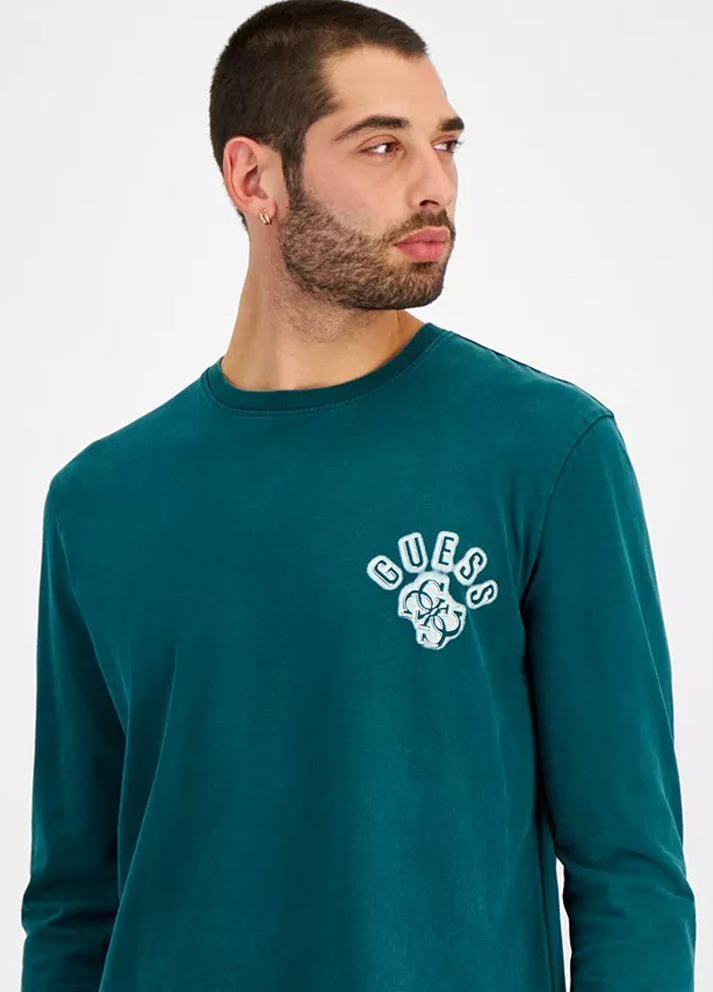 Лонгслів Guess логотип зелений кежуали бавовна, трикотаж