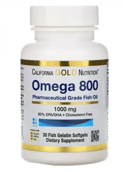 Омега Omega 800 Pharmaceutical Grade Fish Oil 80% EPA/DHA 1000 mg 30 Fish Gelatin Softgels California Gold Nutrition (254325747)