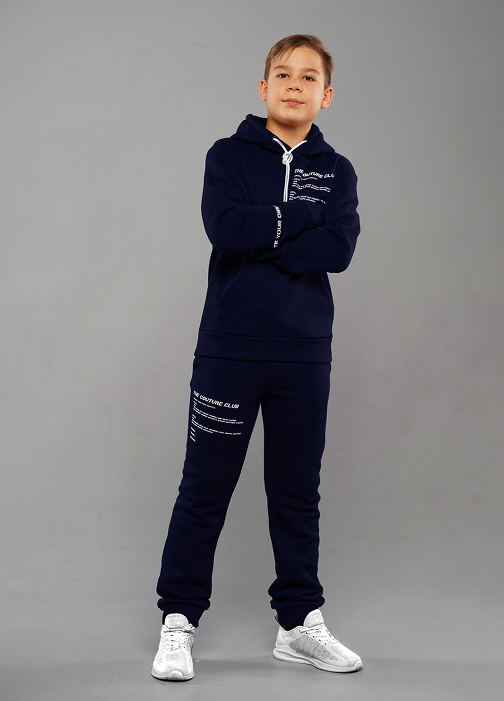 Синій зимовий спортивний костюм з начісом брючний з написами Sinthia (254916631)