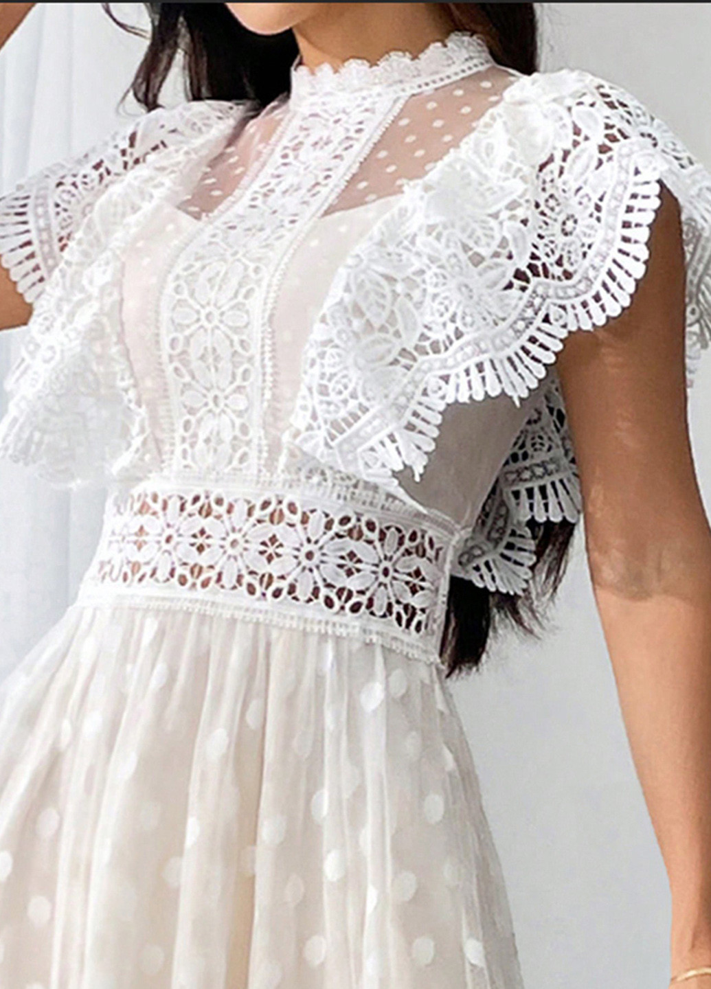 Белое кэжуал платье а-силуэт SHEIN в горошек