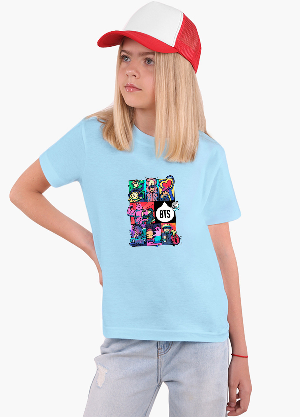 Блакитна демісезонна футболка дитяча бтс (bts) (9224-1078) MobiPrint