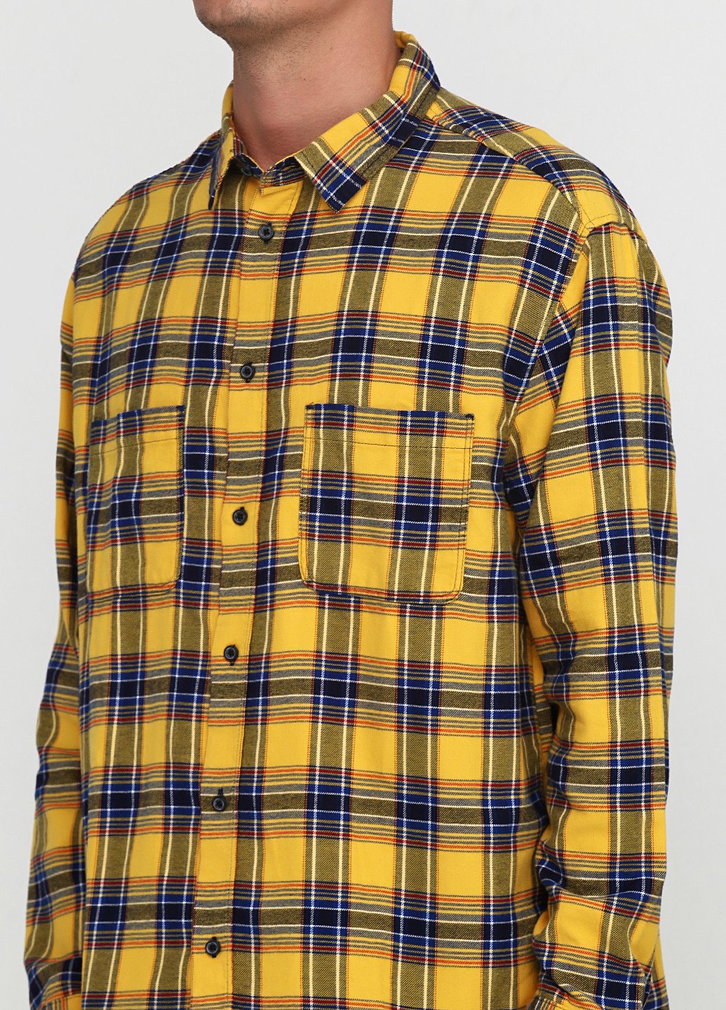 Желтая кэжуал рубашка в клетку H&M с длинным рукавом