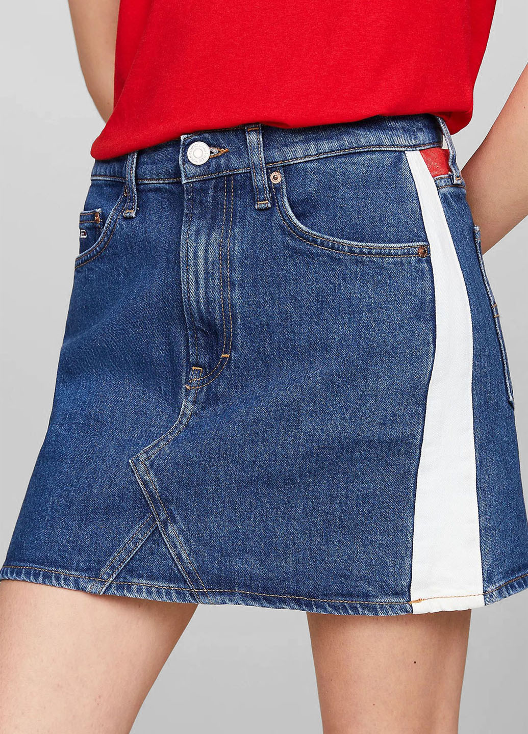 Синяя джинсовая, кэжуал однотонная юбка Tommy Jeans