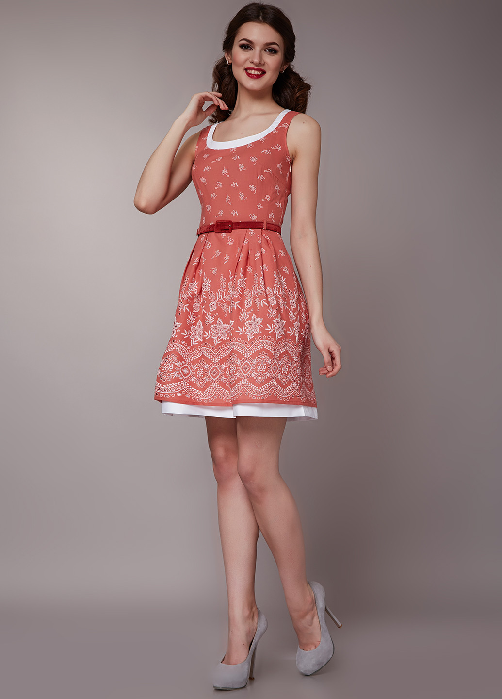 Розово-лиловое кэжуал платье клеш Gioia с цветочным принтом