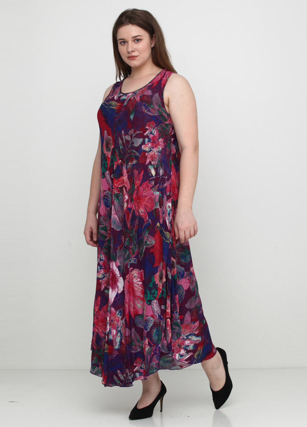 Фиолетовое кэжуал платье а-силуэт, оверсайз Saimeiqi с цветочным принтом