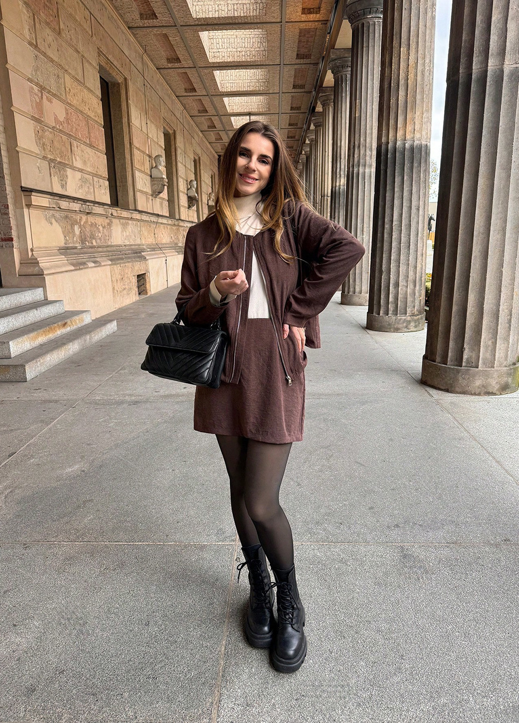 Коричневая кэжуал меланж юбка SHEIN а-силуэта (трапеция)