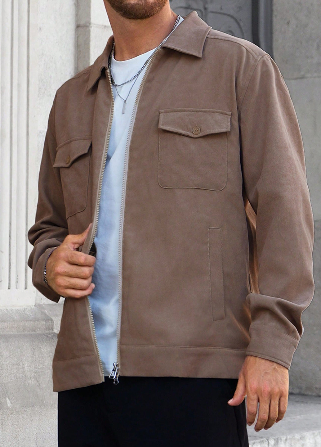 Коричневая демисезонная куртка куртка-пиджак SHEIN