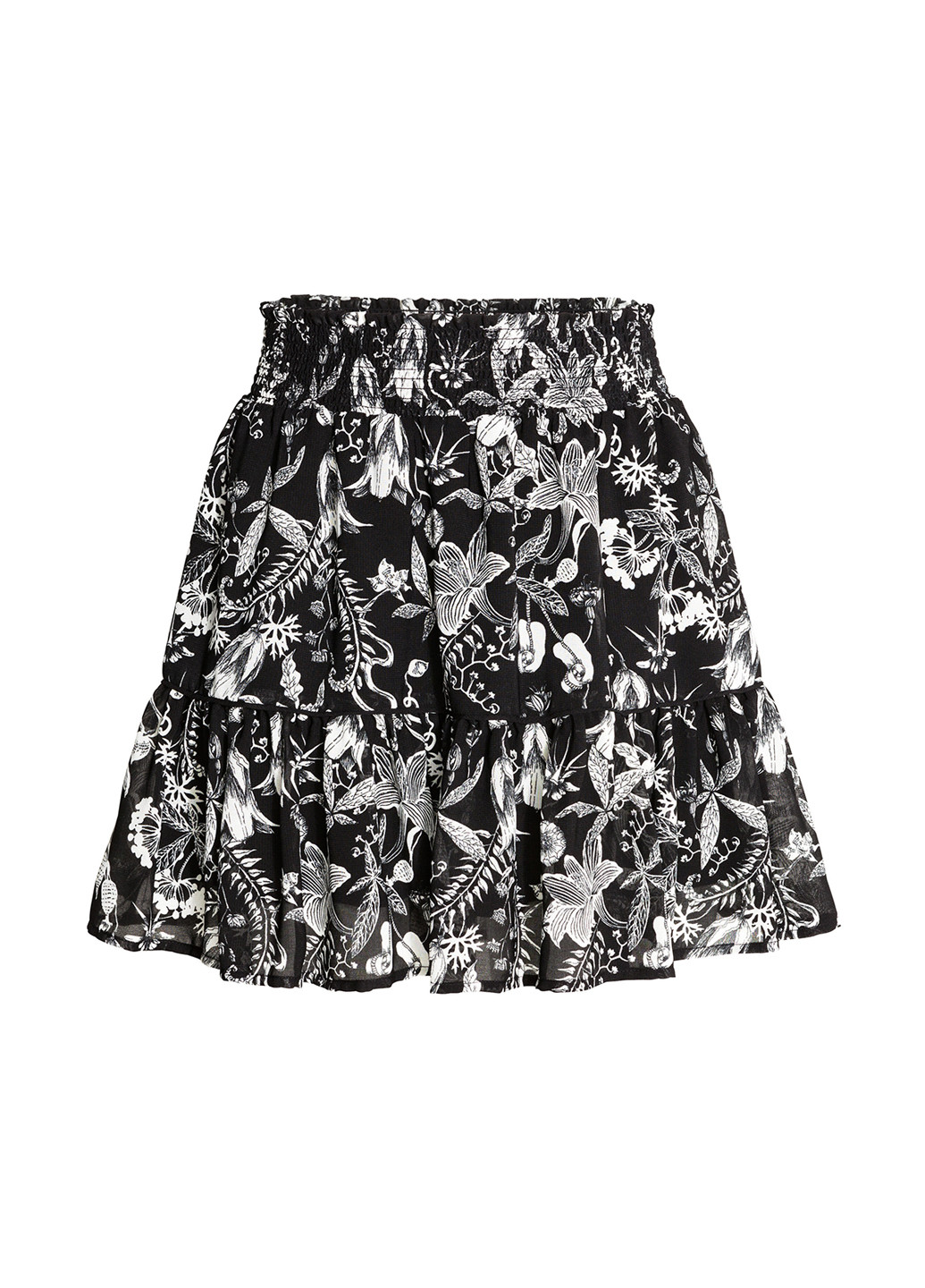 Черно-белая кэжуал цветочной расцветки юбка H&M клешированная
