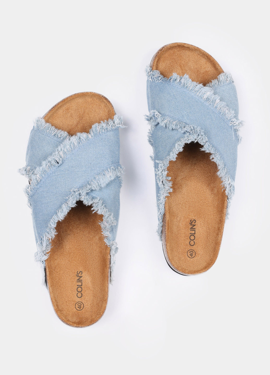 Голубые шлепанцы Colin's с бахромой