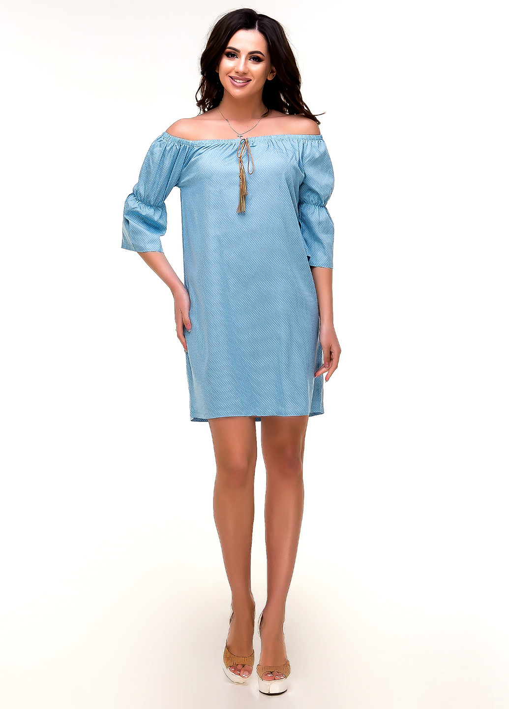 Голубое кэжуал платье Ravol с узором «перец с солью»