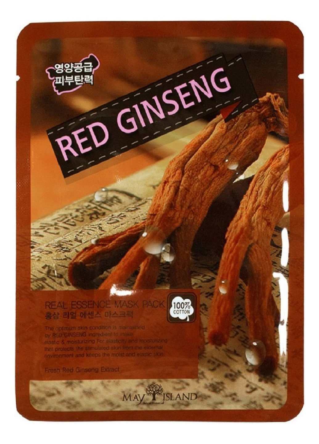 Тканинна маска з червоним женьшенем Real Essence Red Ginseng Mask Pack, 25 мл May Island (219904587)