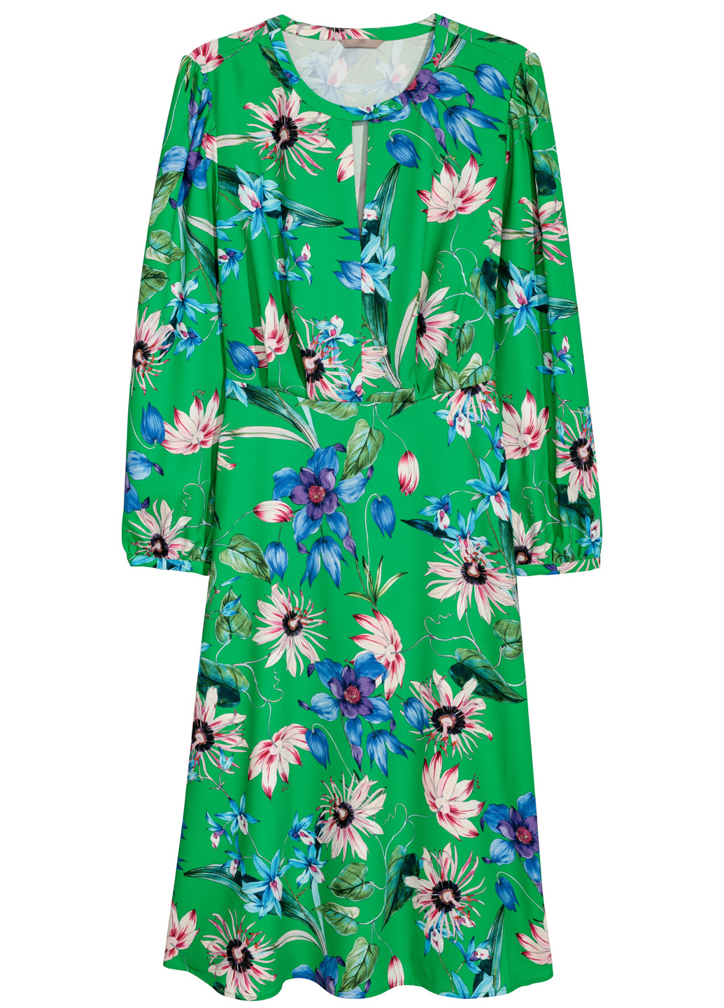 Зеленое кэжуал платье а-силуэт H&M с цветочным принтом