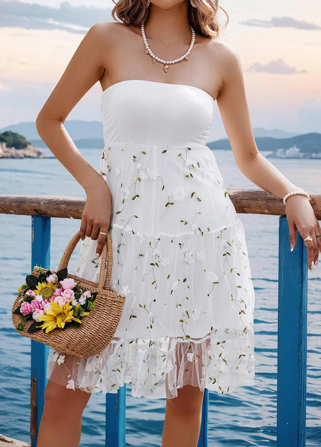 Білий кежуал сукня бандо SHEIN однотонна