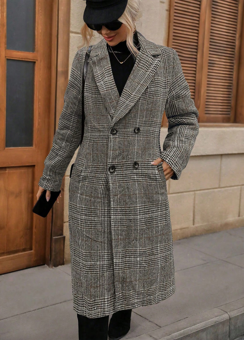 Сіро-коричневе демісезонне Пальто двобортне SHEIN