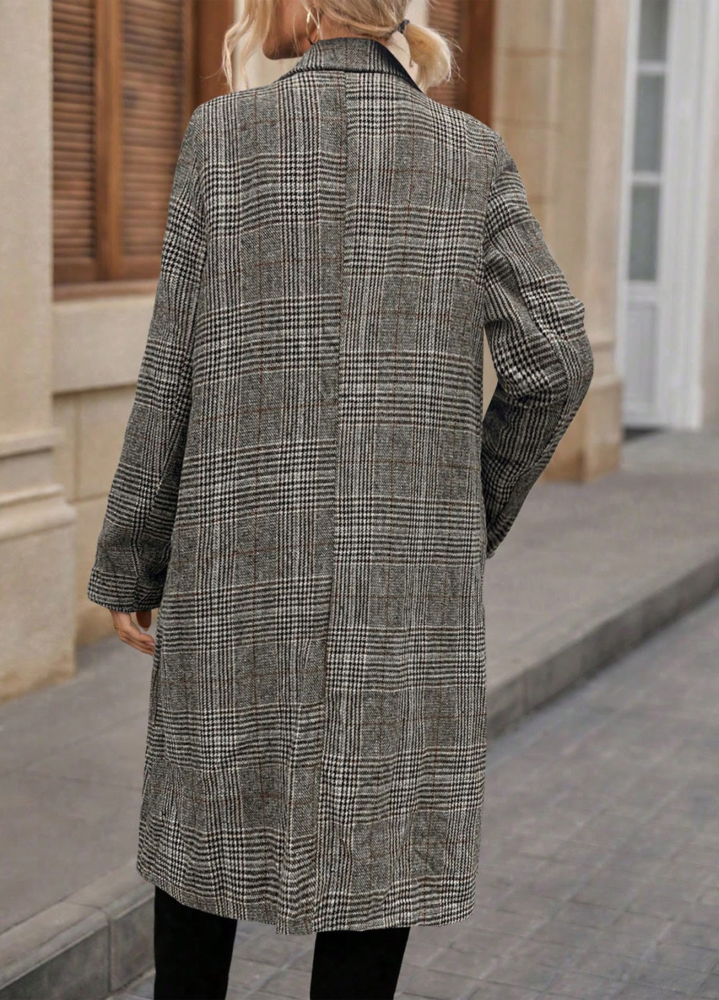 Сіро-коричневе демісезонне Пальто двобортне SHEIN