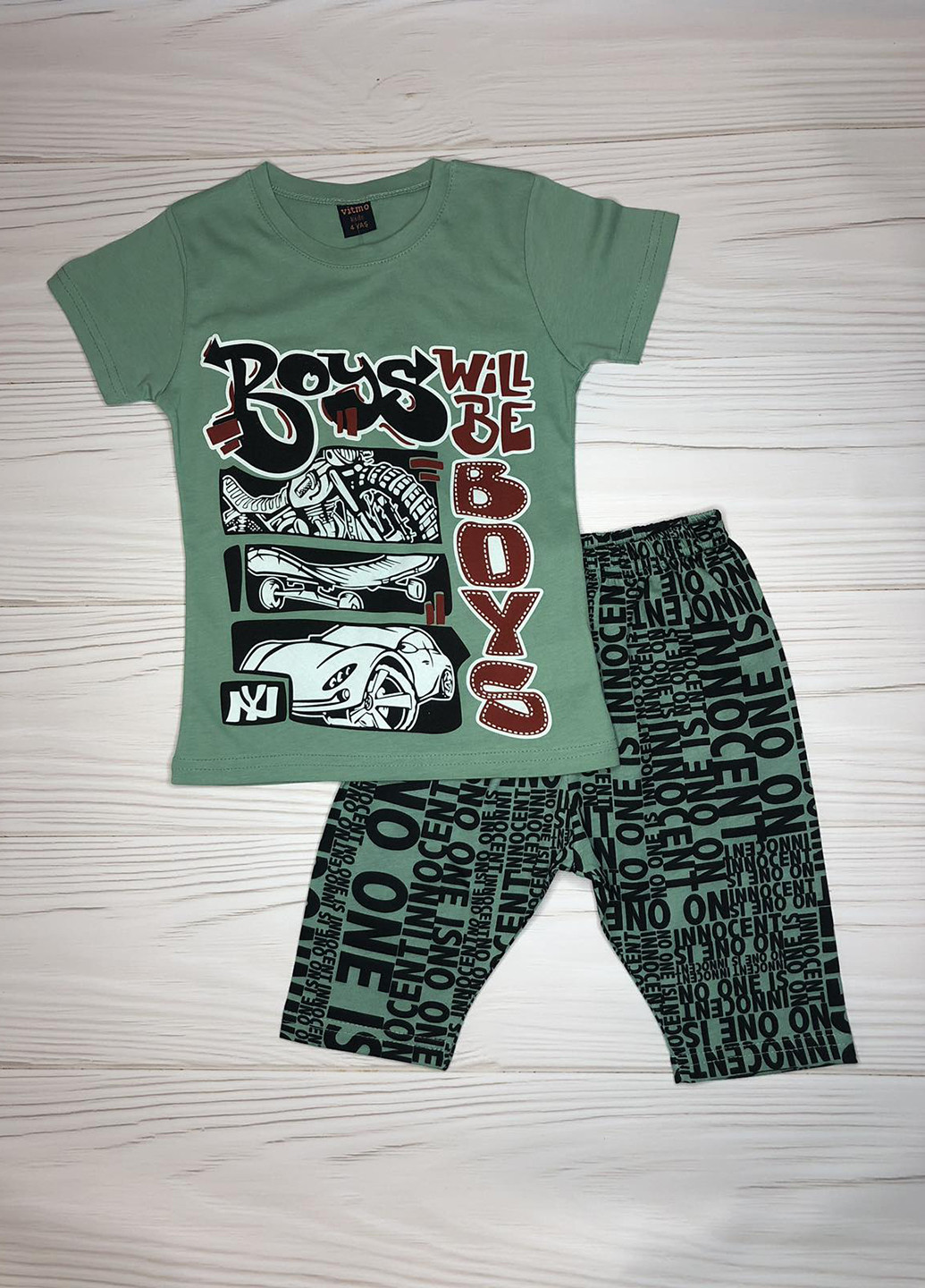 Зеленая всесезон пижама (футболка, бриджи) футболка + бриджи Vitmo baby