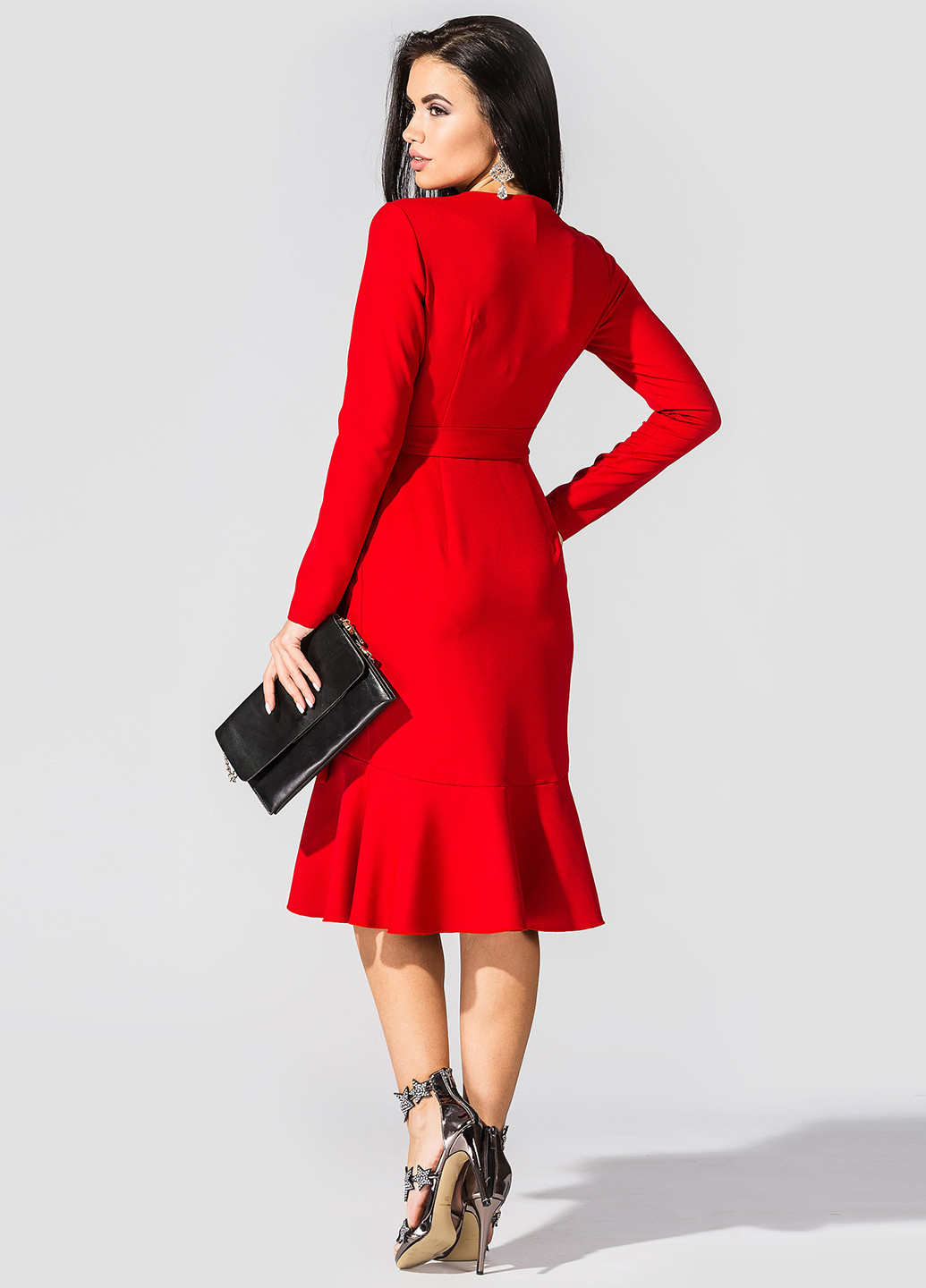 Красное кэжуал платье миди TessDress однотонное