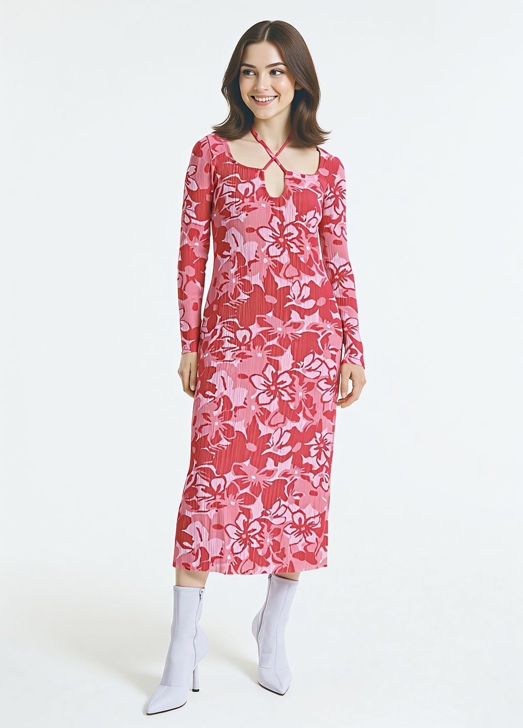 Розовое кэжуал платье Reserved с цветочным принтом