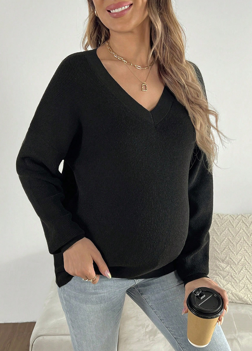 Чорний демісезонний пуловер для вагітних пуловер SHEIN