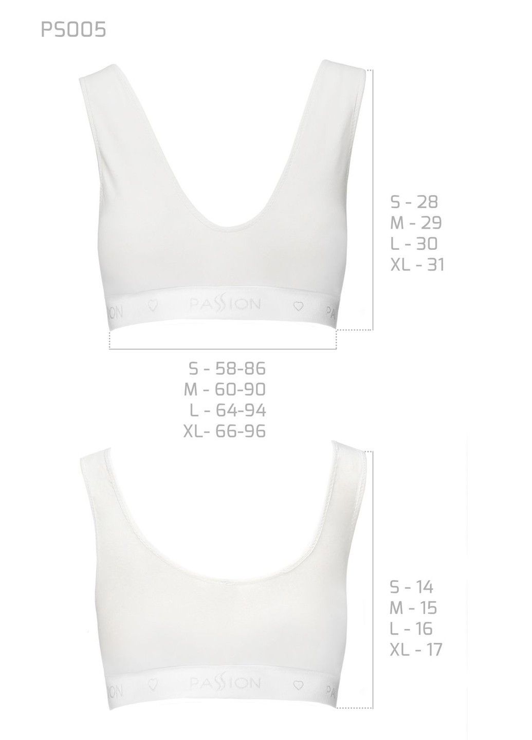 Спортивный топ из эластичного хлопка PS005 TOP white, size L Passion (255615066)